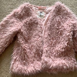 Girls pink faux  coat Size 8-10